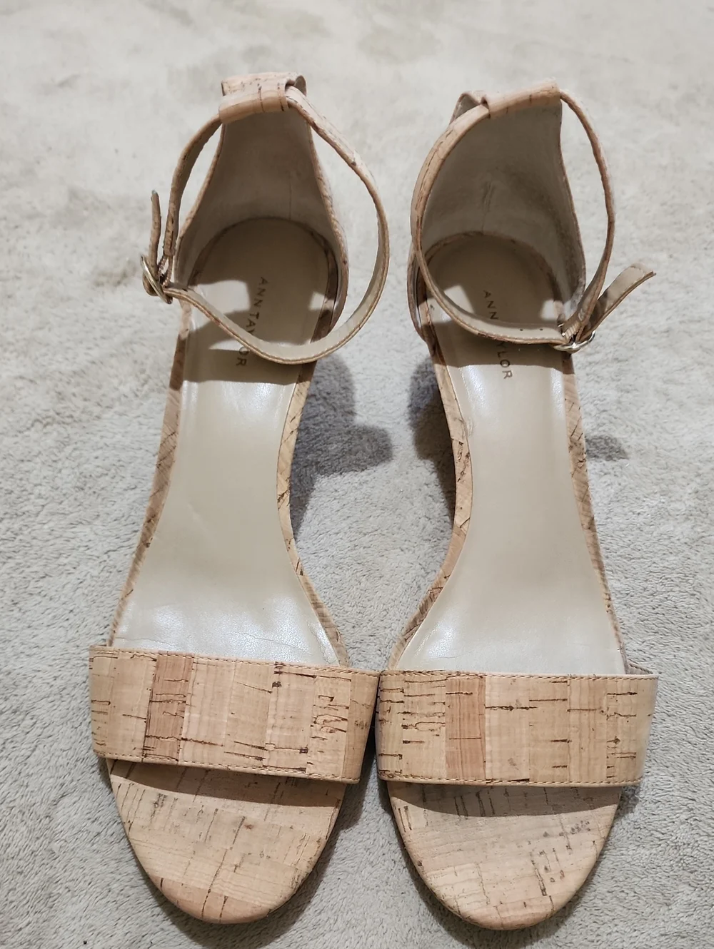 Like New Ann Taylor Cork Ankle-Strap Wedge Sandals - Natural
